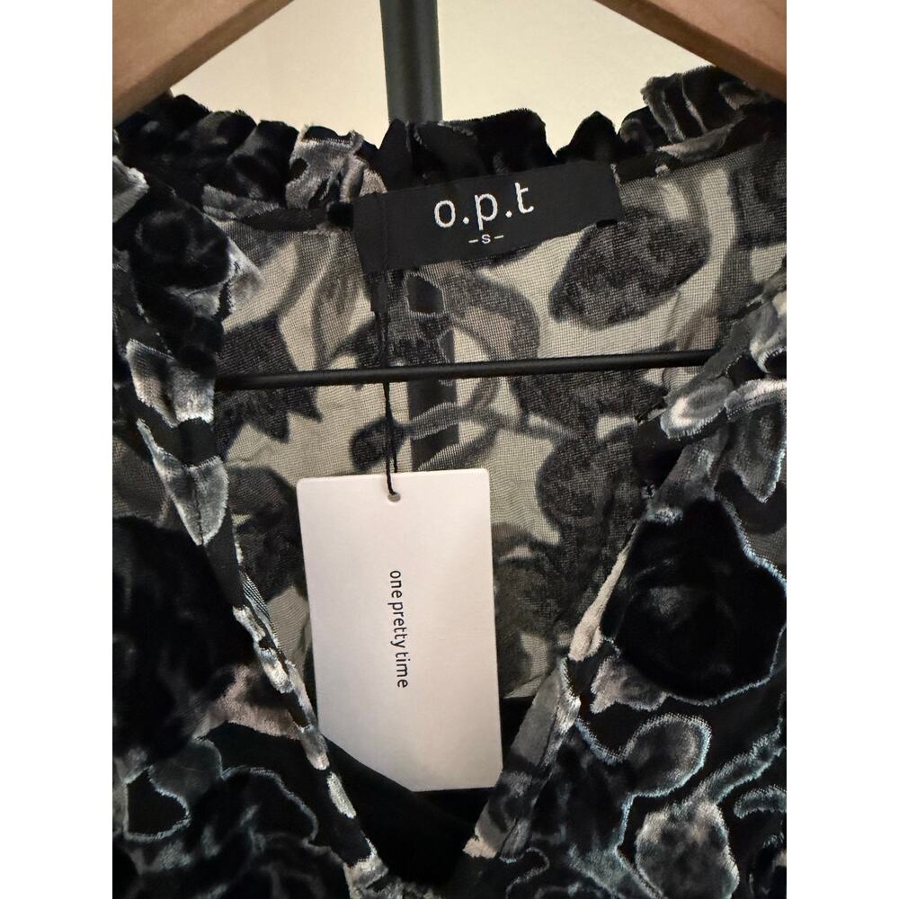 NWT $140 New O.P.T velvet chiffon dress floral black & gray sz Small - Picture 4 of 7